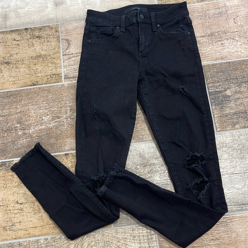 Joe's Jeans Black Denim Jeans High Rise Distressed Skinny Jean Size 23